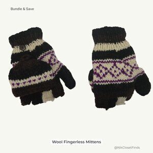 Wool Convertible Fingerless Mittens  Fleece-Lined  Brown/Black/Purple